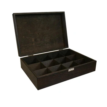 Personalized Antique Dark Brown 12 Compartments Wooden Gift Packaging Box For Tea
