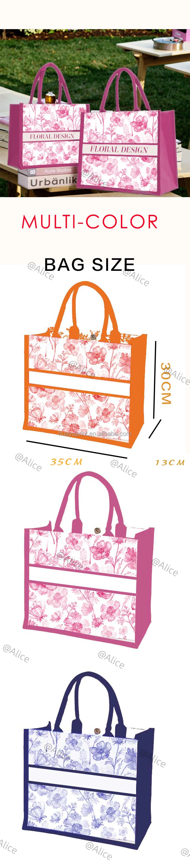 Factory Wholesale Custom Canvas Tote Bags Vintage Floral Design with Concealed Buckle Heat Transfer Printing for Gift factory