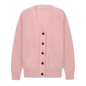 New Arrivals Fashion Elegant Korean Classic Texture Button V-neck pink Casual Street Daily Ladies Sweater Cardigan Knitted