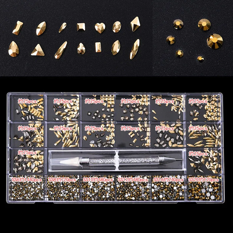 3830Pcs Crystal AB Nails Art Rhinestone Tool Set Mixed Flatback Gemstone for Nails details