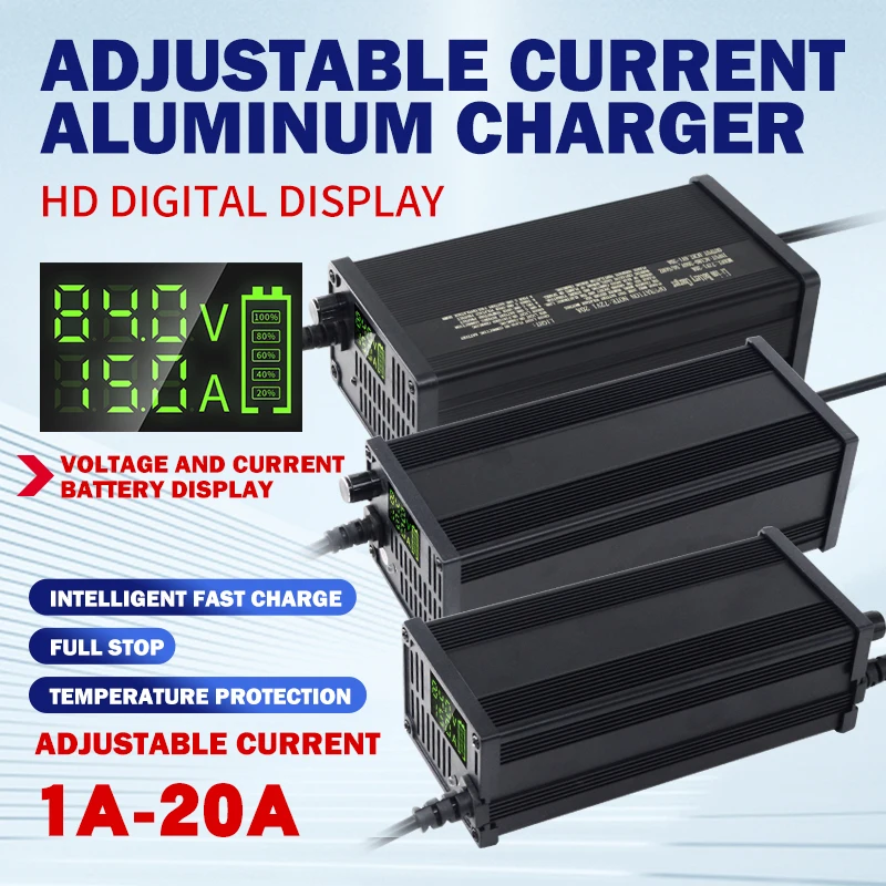 High-Power 48v 15a Aluminum Electric Car Battery Charger New Intelligent Adjustable Lithium Battery Charger with 220v Input supplier
