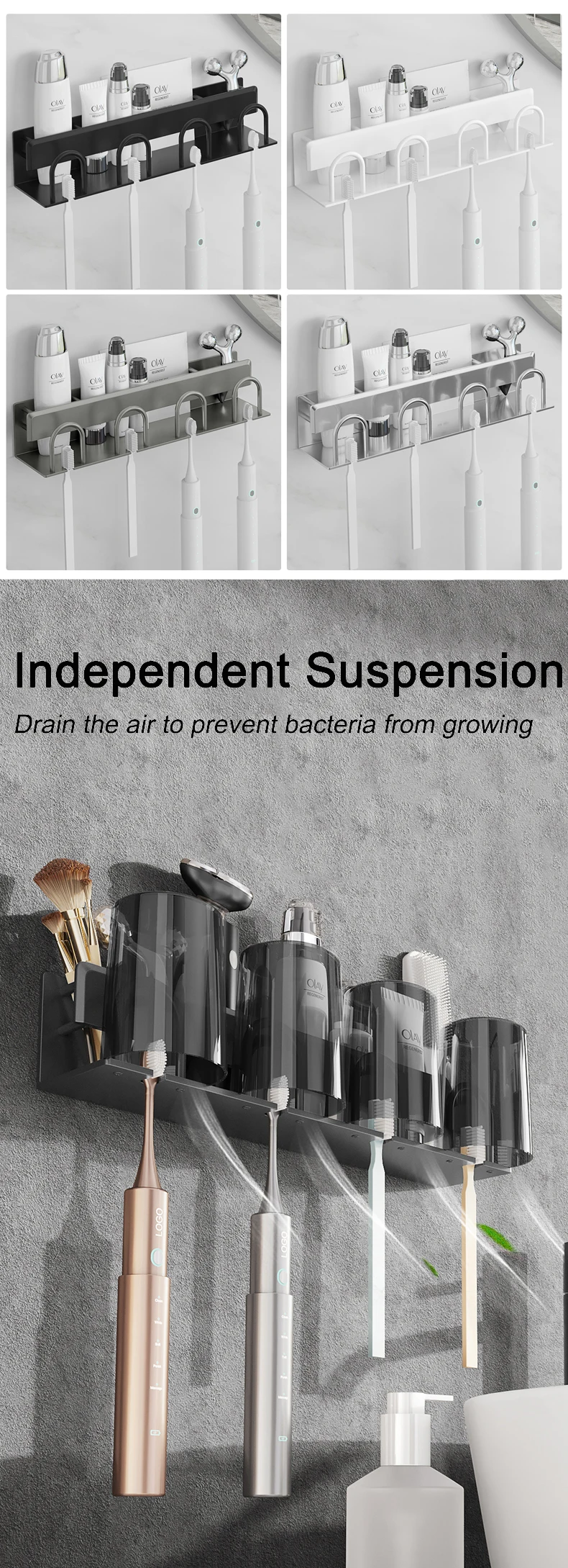 Wall Mounted Bathroom Aluminum Toothbrush Holder Black Family