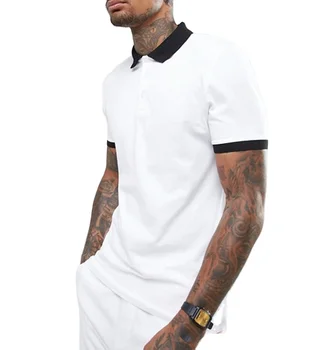 Custom Muscle Fit 100% Cotton White Polo Shirt For Men With Contrast Rib And Cuff