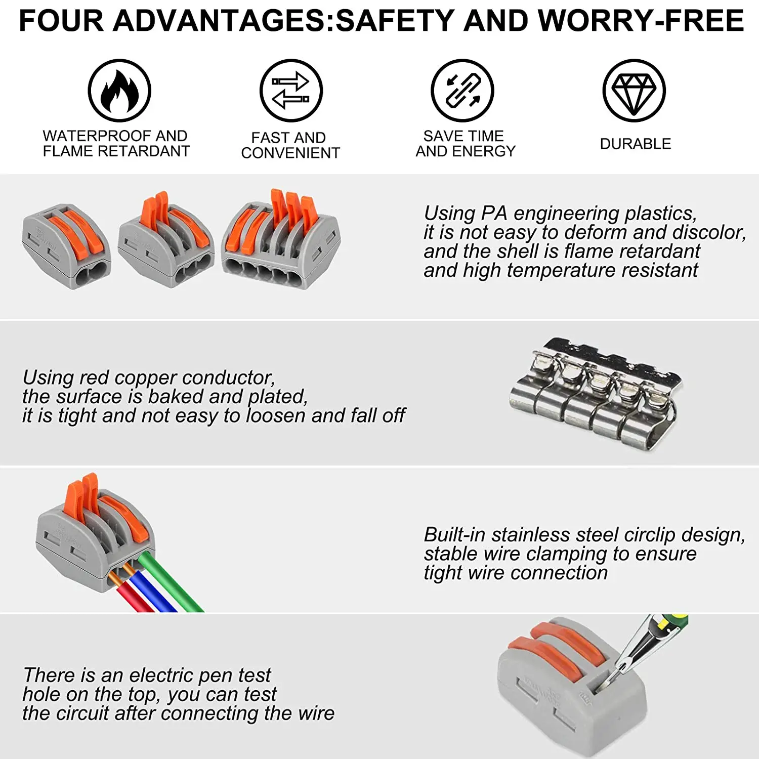 Compact Wire Connectors Electrical Connector Blocks Clamp 2/3/5port