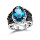 Topaz 925 Sterling Silver Rings Ring Silver Rings 925 Silver Fashion Classic Oval Natural London Blue Topaz 6.45CT 925 Sterling Silver Rings Black Spinel Gem Wedding Ring Fine Jewelry