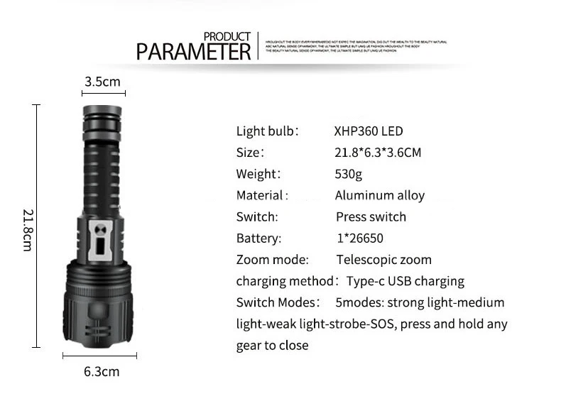 XHP360 3400 Lumens Torch Super Bright Waterproof Led Rechargeable Zoomable Tactical Torch Flashlights for Camping Outdoor manufacture