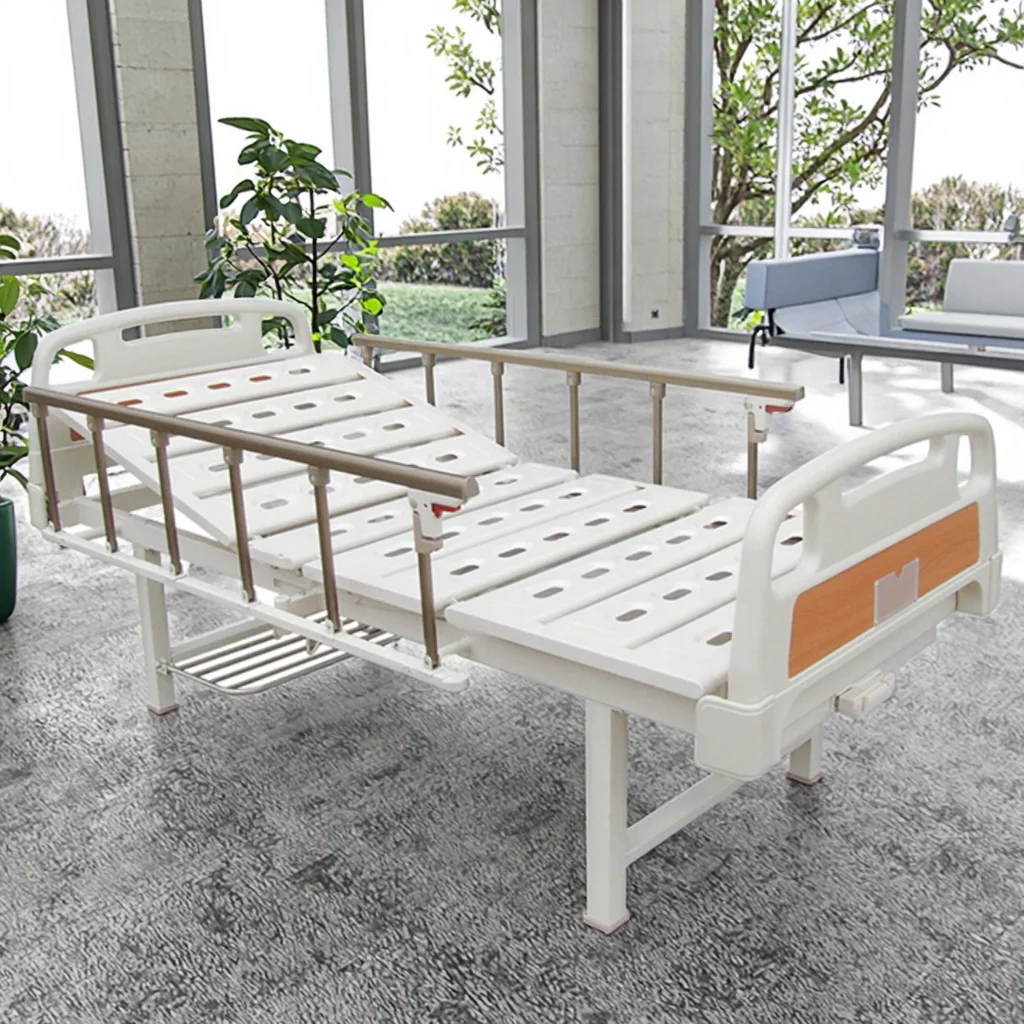 Adjustable Modern Hospital Bed with Aluminum Rails Hand Crank Infusion Foldable Patient Care Equipment 5