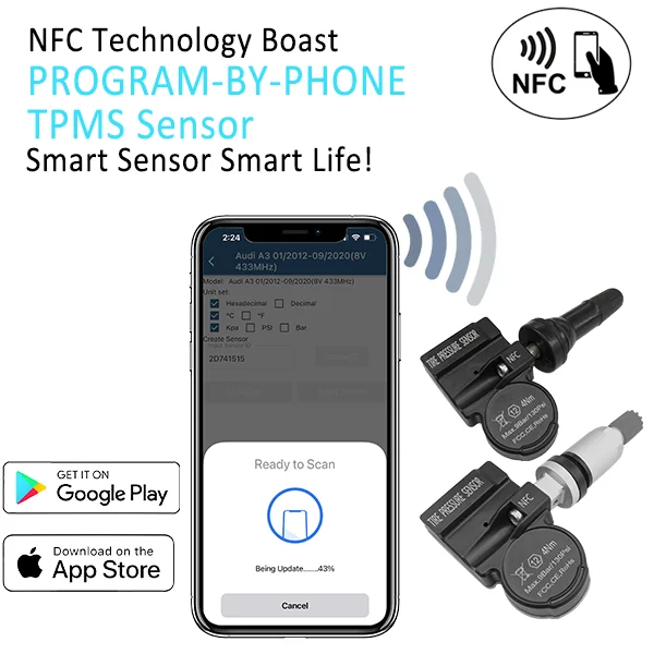 NFC TPMS Sensor Programmed by Smartphone App Android Ios Wireless Tire Pressure Monitoring System Tpms With Internal Sensors