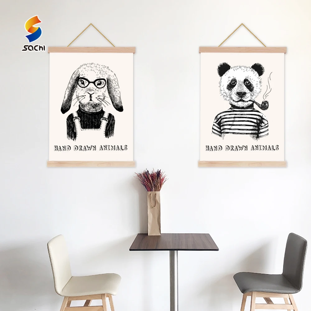 Custom Blank Cotton Canvas Scroll Hanging Poster Banner Flag Full Color Digital Printing Wooden Scroll for Home Decorations