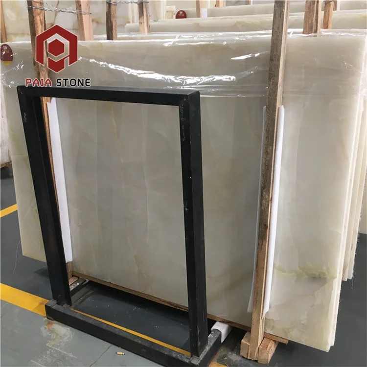 product high quality transparent backlight pure white onyx slab marble for bar top-2