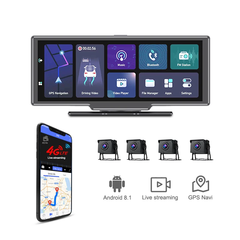 4G Remote Control Dash Cam Fleet Management Car Video Recorder  google Map GPS Navigation Car Cam 360 Degree Truck Cam