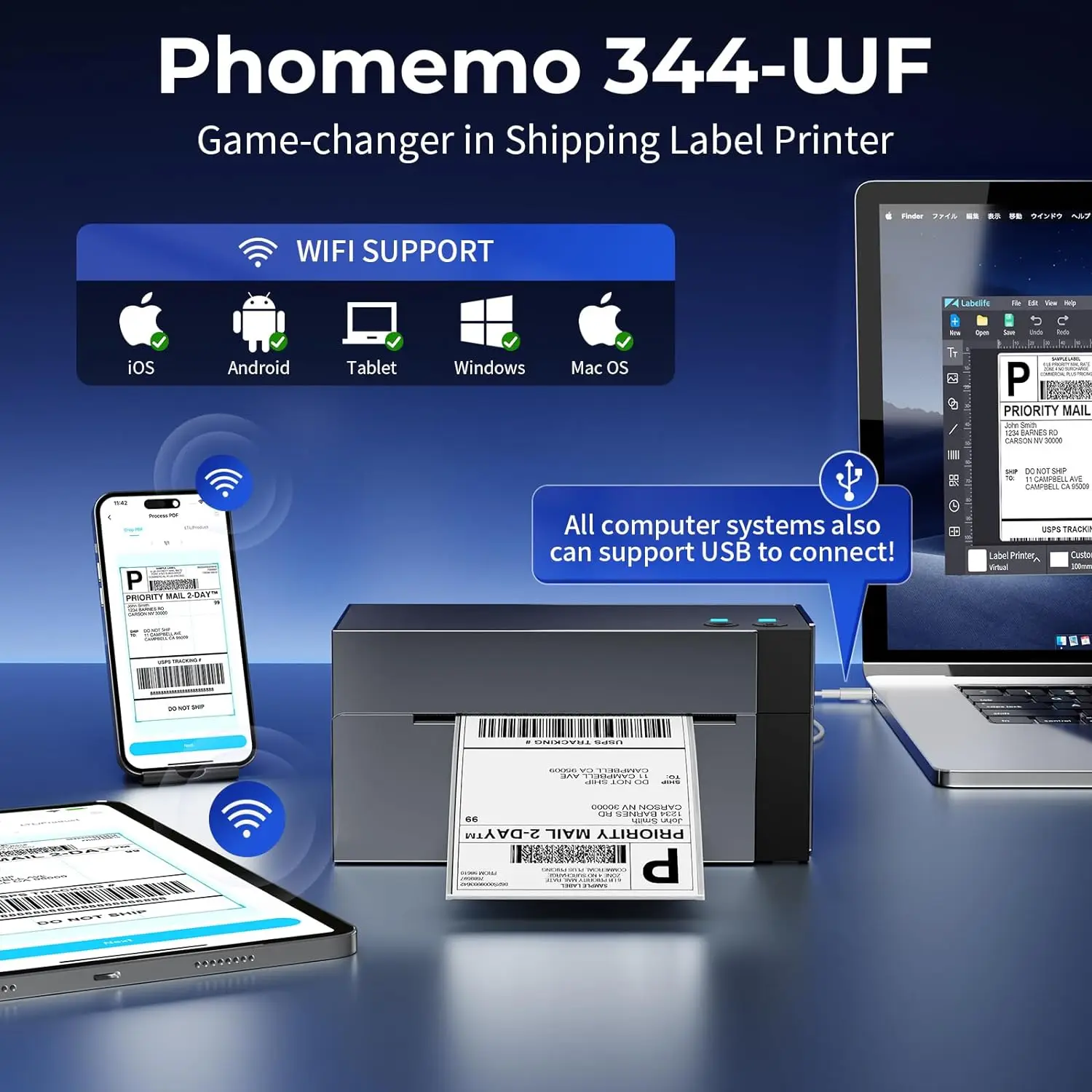 Stampante Etichette Di Spedizione Phomemo WiFi 4x6 - 300 DPI, Compatibile Con EBay/Shopify, Per Piccole Imprese - Foto 5