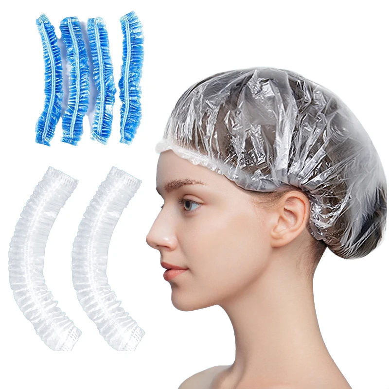 High Quality Cheap Bath Waterproof Cap Custom PE Plastic Transparent Hair Cover Disposable Shower Caps Wholesale Price