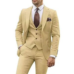 Europe United States Best Man Banquet Dress Men's Slim-Fit Three-Piece Tuxedo with V-Neck Casual Style Single Breasted Blazers