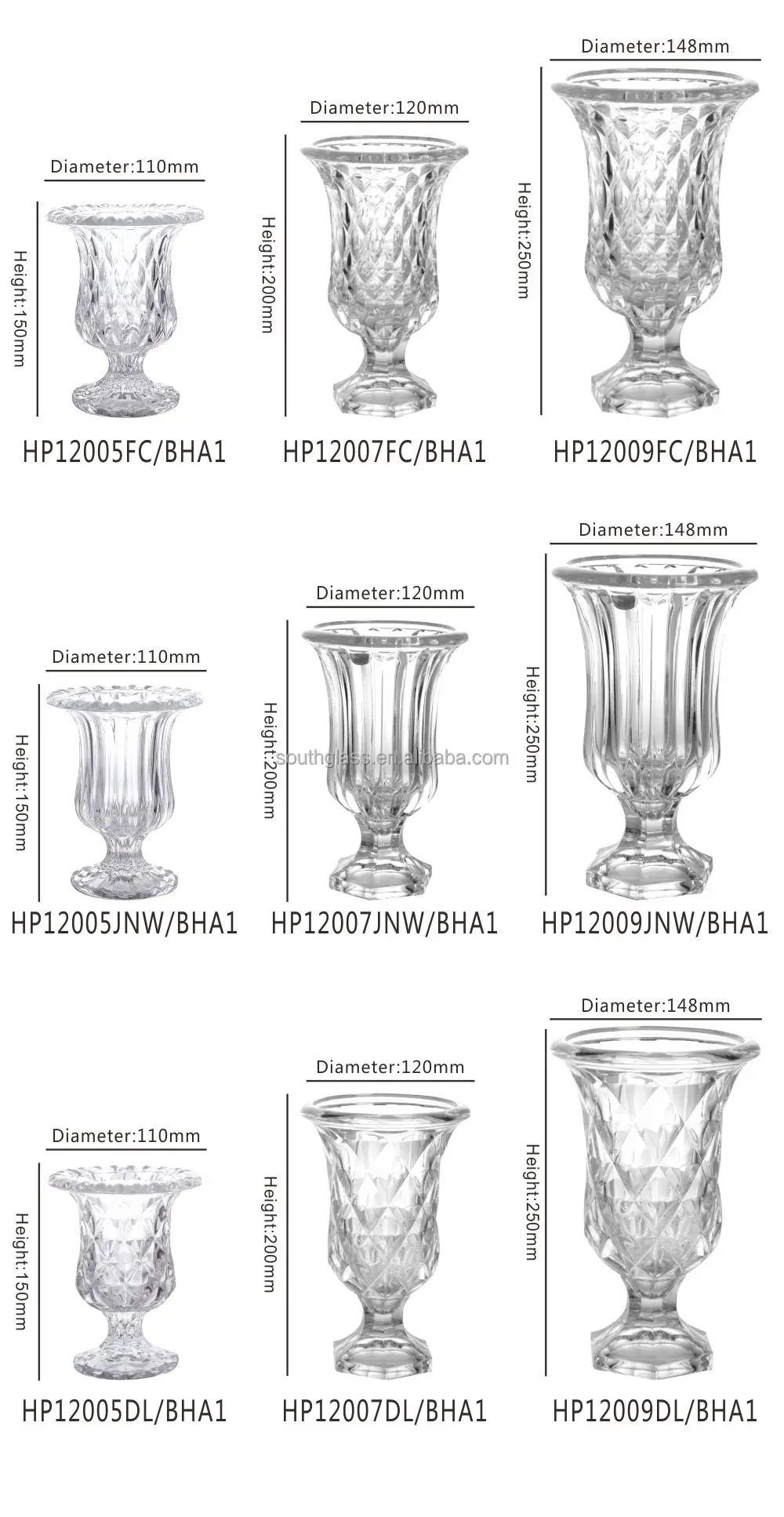 24cm Jenova Design Flower Vase Glass Home Decor Modern Large Cylinder