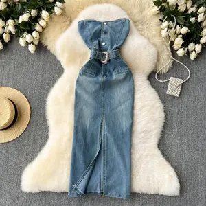 Custom American Denim Sleeveless Sheath Summer Casual Dresses Washable and Figure-Friendly
