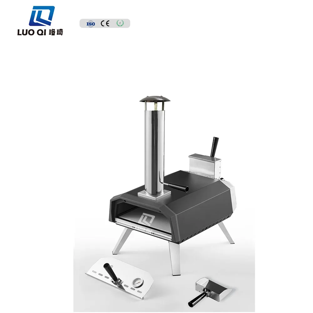 Four à pizza professionnel avec cheminée 12 pouces, barbecue au charbon de bois, four à pizza noir, mini toaster pour jardin