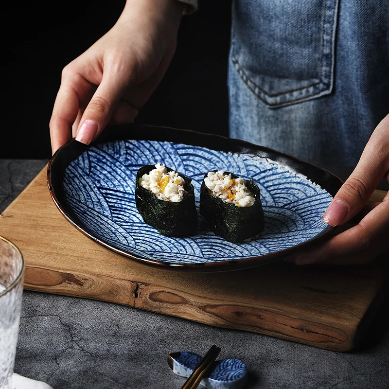 Hand Painted High Quality Dishes Set Oval Boat Shaped Japanese Salad Plates Ceramic Sushi Plate in Restaurants - Image 3