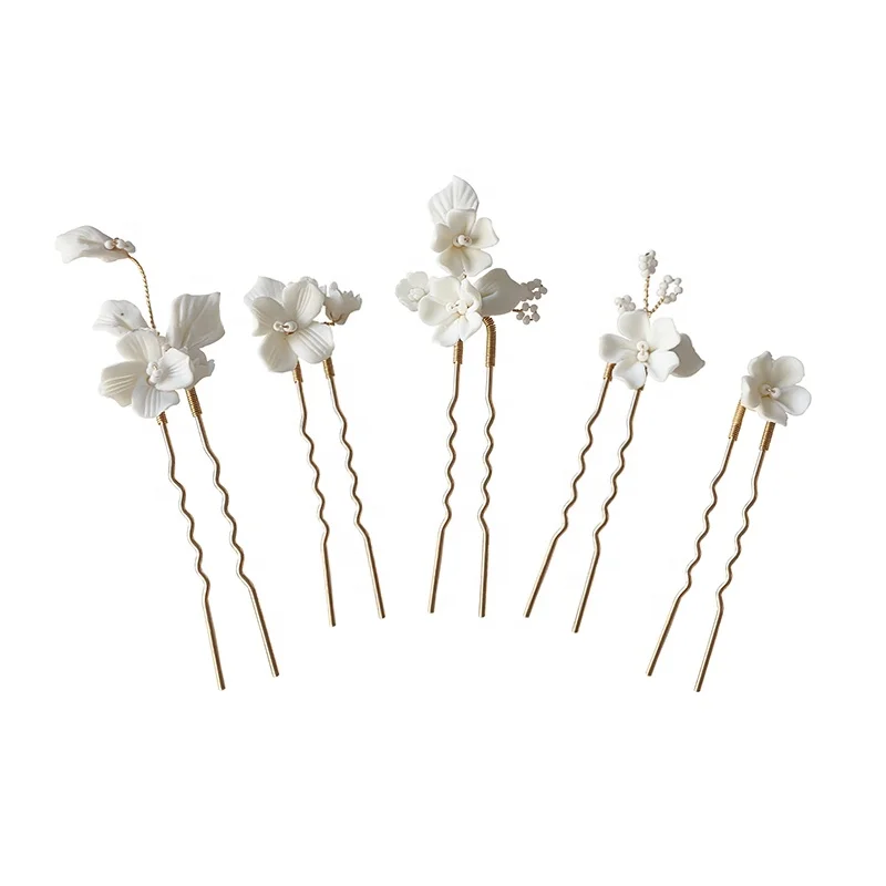 Заколки для волос невесты из нежного фарфора с цветами и листьями, свадебные украшения ручной работы для современной невесты