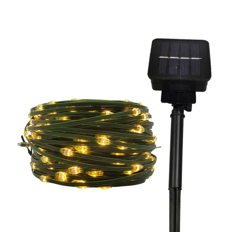 Solar Christmas Light Green Pvc Coated Copper Wire String Lights With