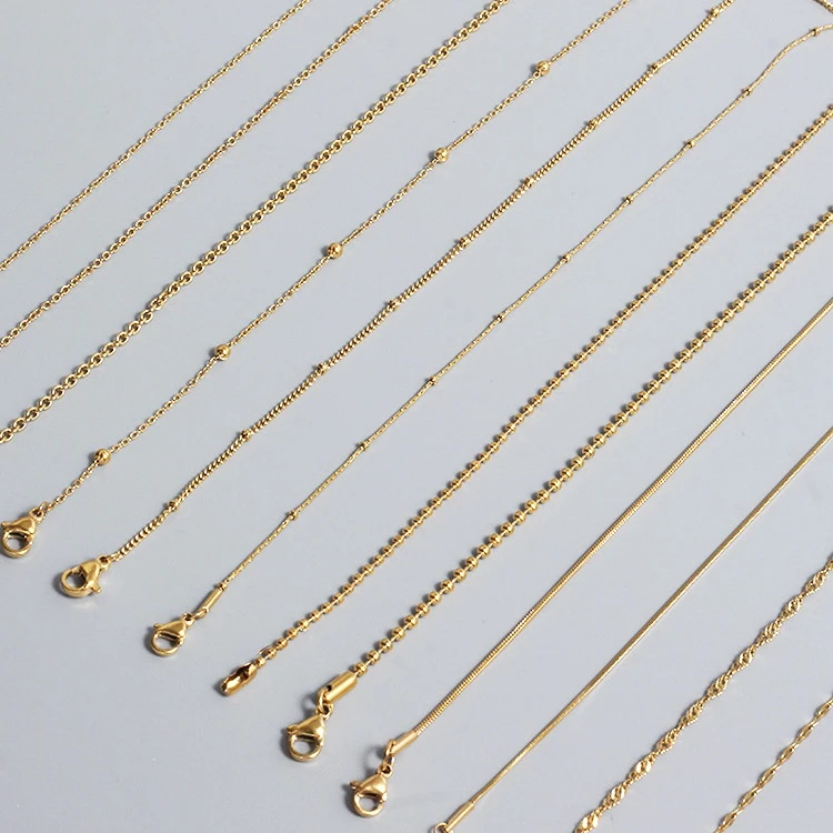 Non Tarnish No Fade Collier Women INS Stainless Steel Chain Jewelry Making PVD Gold Plated  Necklace Snake Chain Paper Clip