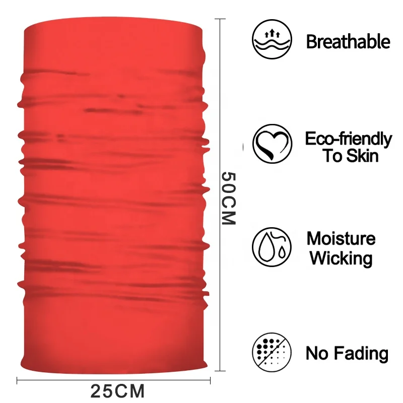 Custom 100% Polyester Red Plain Red Solid Color Neck Tube Bandana Seamless Neck Gaiter Tube Oem Scarf Bondage Bandana