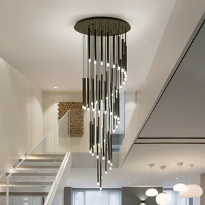 Customizable Modern Staircase Chandelier Pendant Light Black Villa Spiral Staircase Light Luxury Long Chandelier