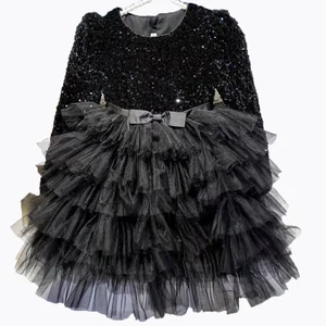Wholesale Customization Long Sleeve Small Bow Soft Tulle Kids Girls Dresses