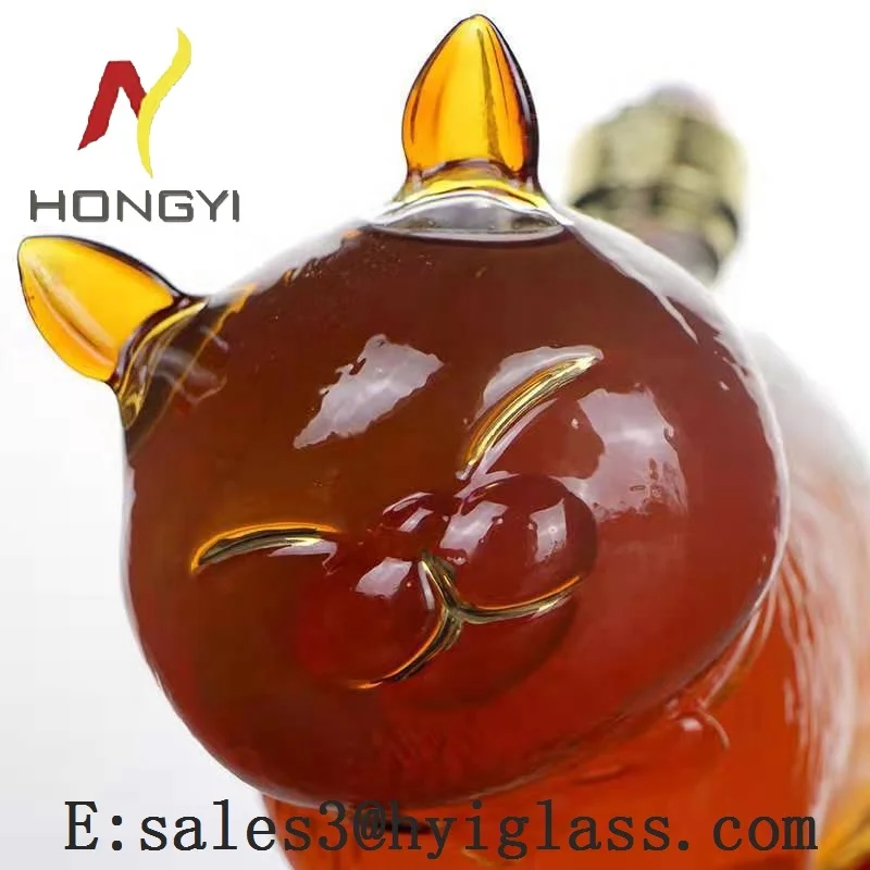 Glass Zodiac Animal Wine Decanter  Customized Engraved and Personalized Cat