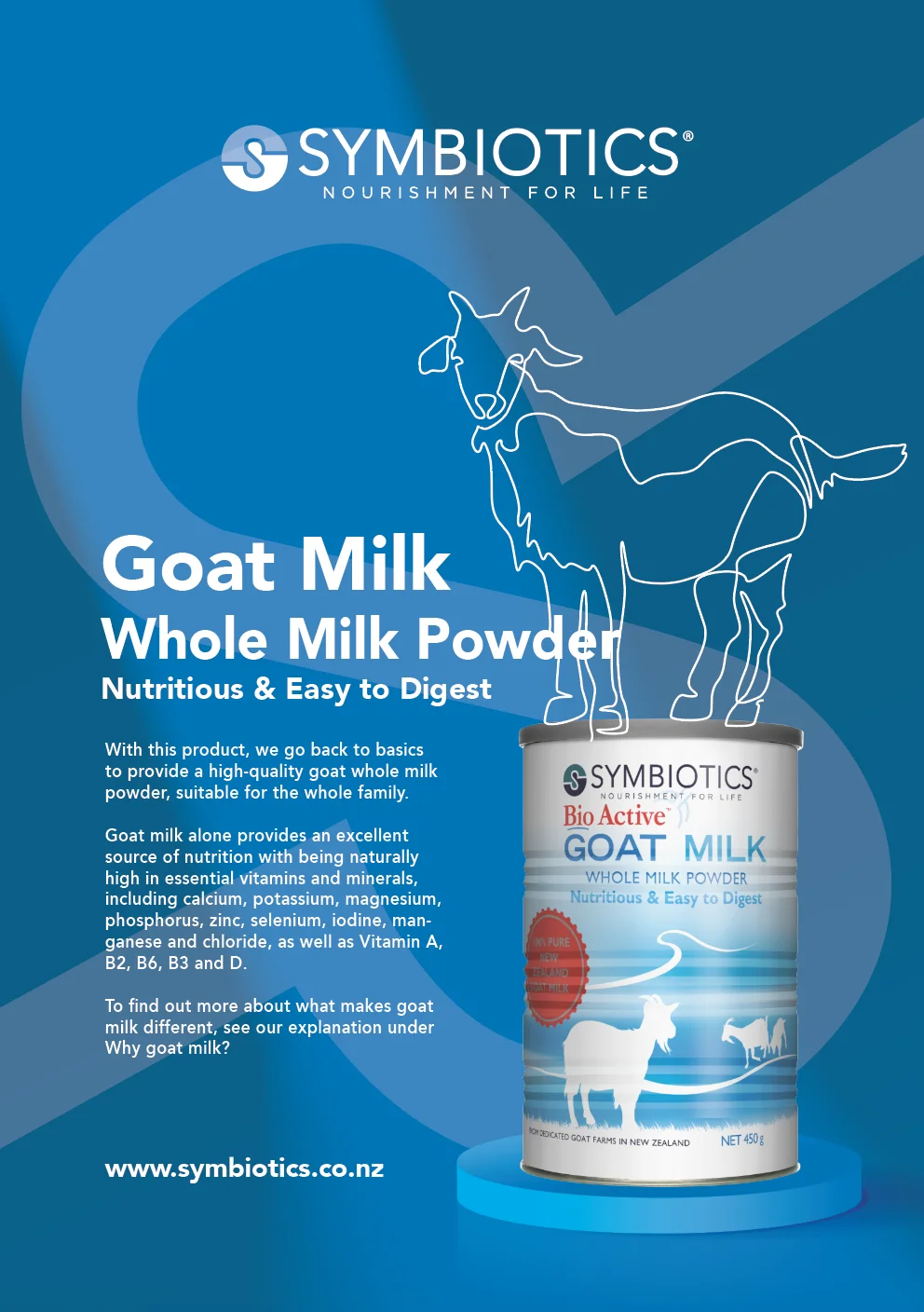 High Quality Symbiotics Goat Tasty 450g Can Whole Milk Powder Full