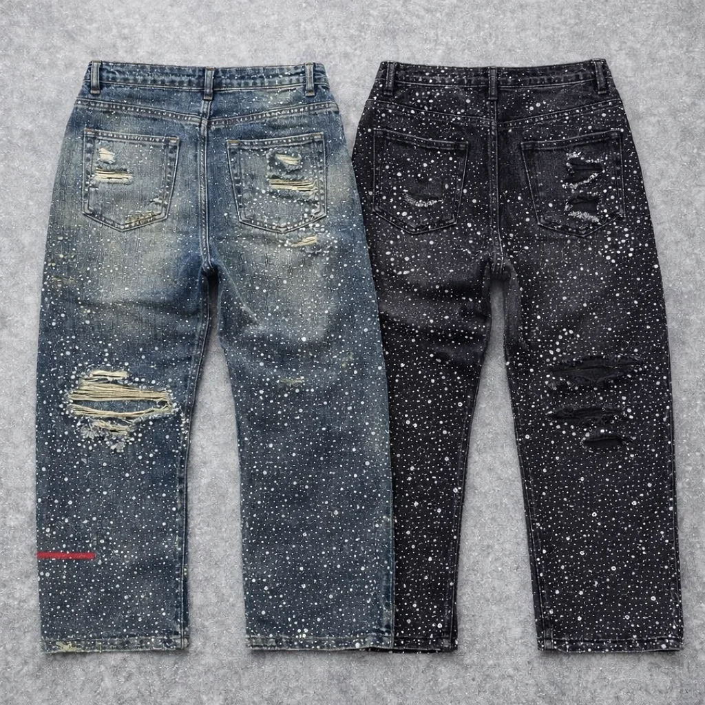 Custom Baggy Oversized Custom Oversized Vintage Custom Pattern 3d Embroidery Y2k Straight Leg Acid Wash Jeans Pants for Men gallery 2