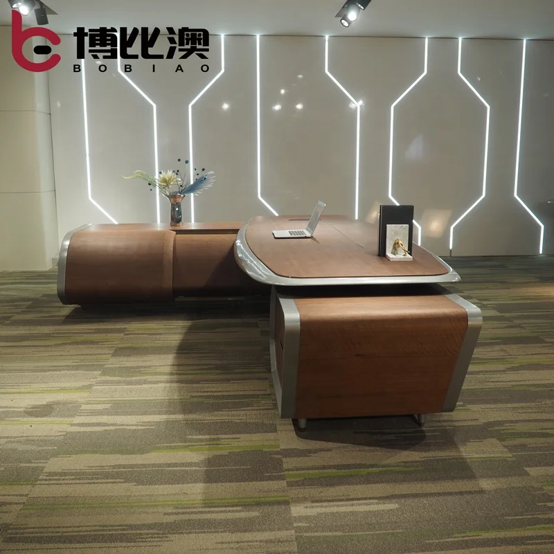 Luxury Office Furniture White Glossy Lacquered Automatic Smart High Tech Modern CEO President Executive Office Desk