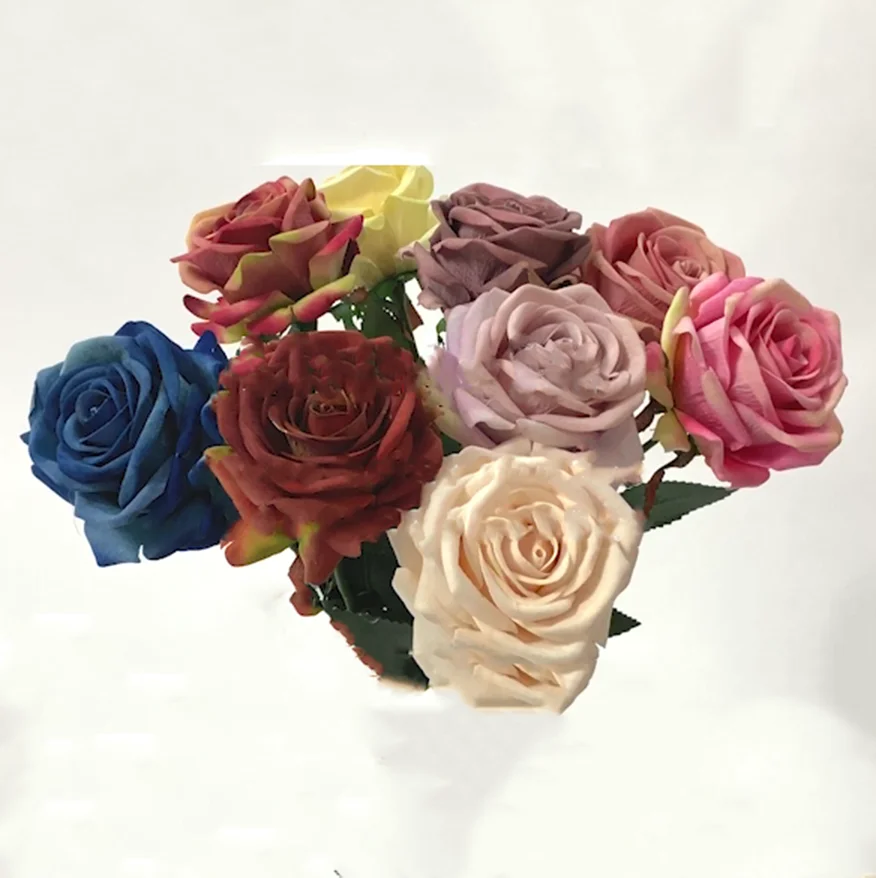 Artificial Roses Flowers Wedding Centerpieces Artificial Rose With Leaves and Stems Silk Peony Artificial Flowers Rose Bouquet