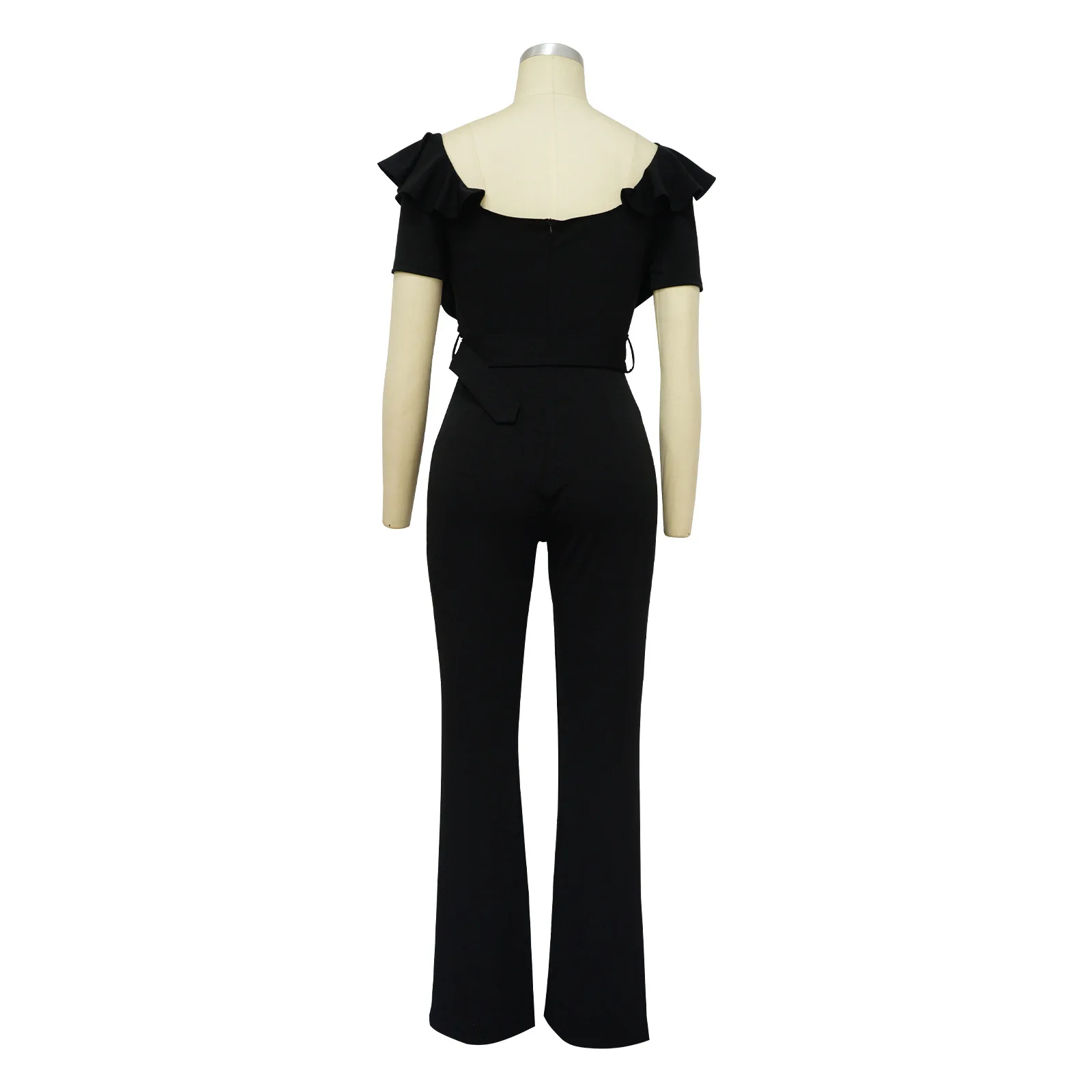 K10390 New Trendy Office Ladies Jumpsuits Short Sleeve Vneck Ruffle