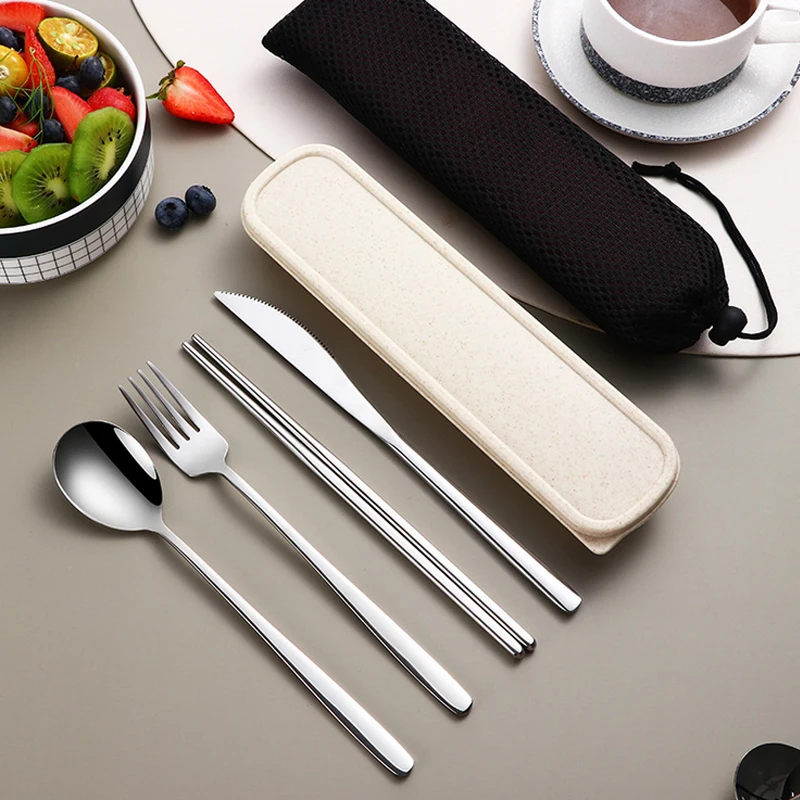 Reusable Cutlery Stainless Steel Flatware Set Portable Chopstick Spoon ...