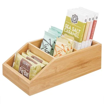 Bamboo Coffee Storage Bin With Divided 3 Compartments And Sloped Front ...