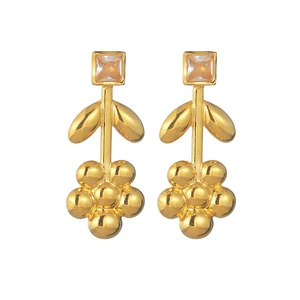 YUKAM Wholesale 18K Gold Plated Stainless Steel Zircon Dangle Earring Fashion Jewelry Flower Drop Earrings for Women Girls