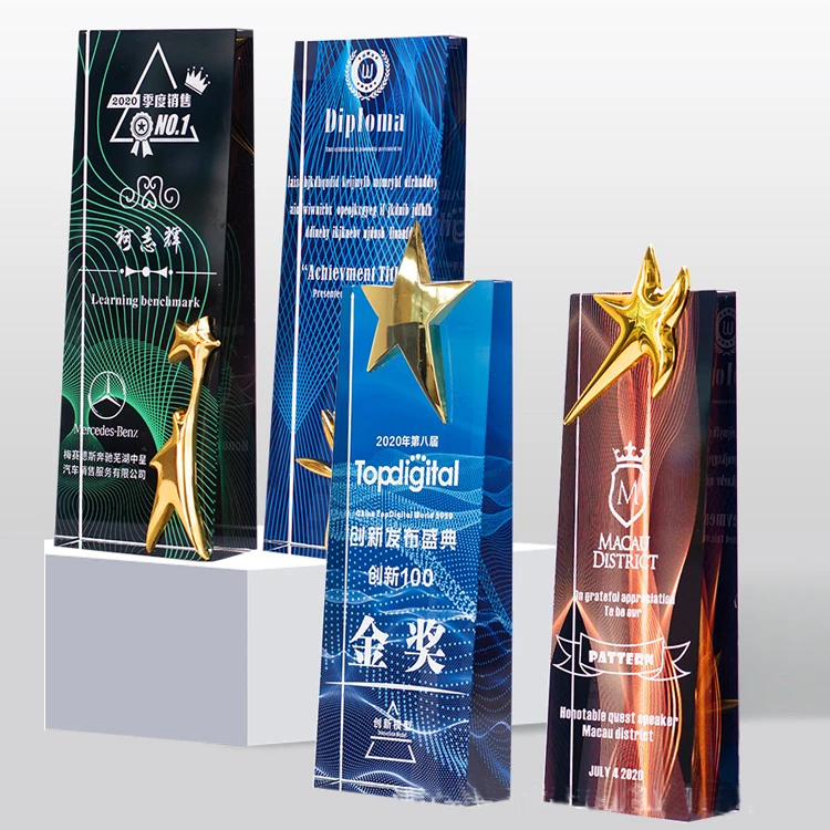 Factory OEM A-grade K9 custom crystal trophy awards with logo details