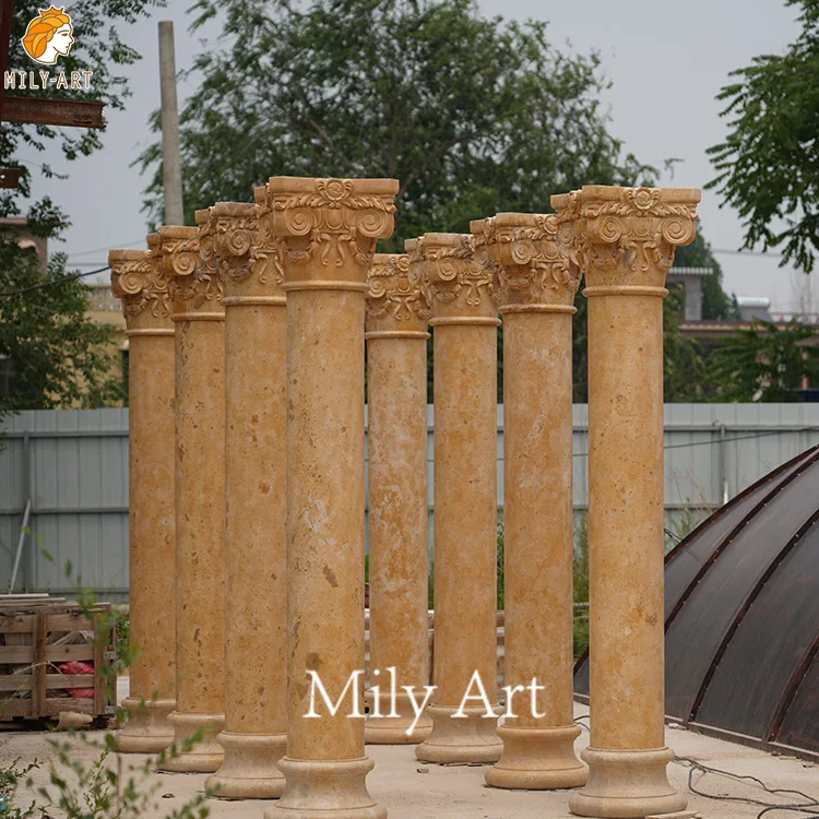 Outdoor Hand Carved Classic Design Solid Marble Column Pillars Sculpture