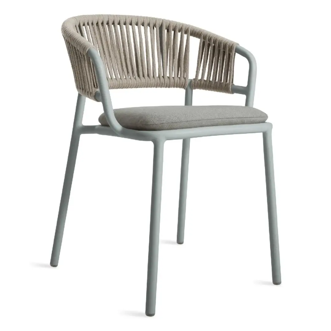 Современный дизайн алюминиевая рама плетеная веревка уличное боковое кресло для внутреннего двора и ресторана штабелируемое