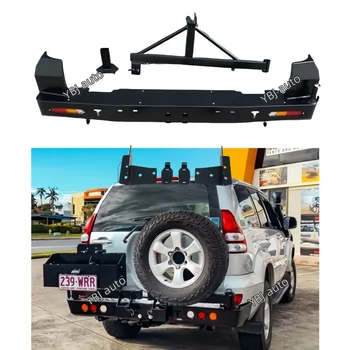 YBJ Car Accessories Rear steel bumper for Land Cruiser Prado FJ120 2003-2009 with tire jerrycan holder LC120 LED BULL BAR