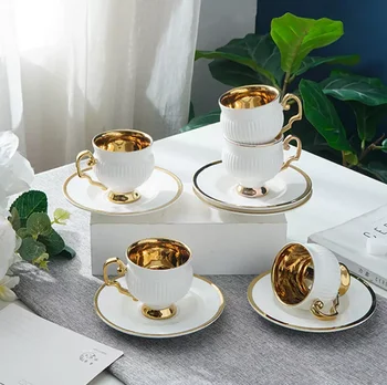 Arabic 12-piece black Turkish tea set, glass coffee set, tea holder ceramic cup with gift box