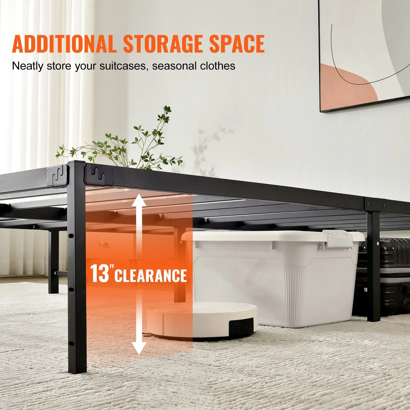 Somier Queen Size con tela lavable, estructura de metal resistente para cama Queen, base de colchón de 23 cm, capacidad máxima de 1580 kg, fácil montaje, 200 x 150 x 23 cm | US