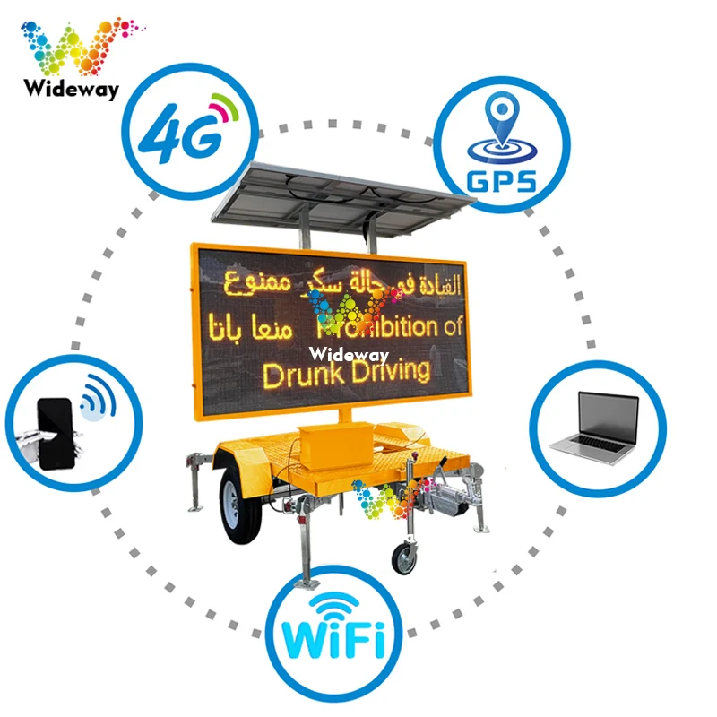 Mobile Information LED Solar Traffic Warning Variable Message Sign Trailer LED VMS Solar Traffic Display With Trailer