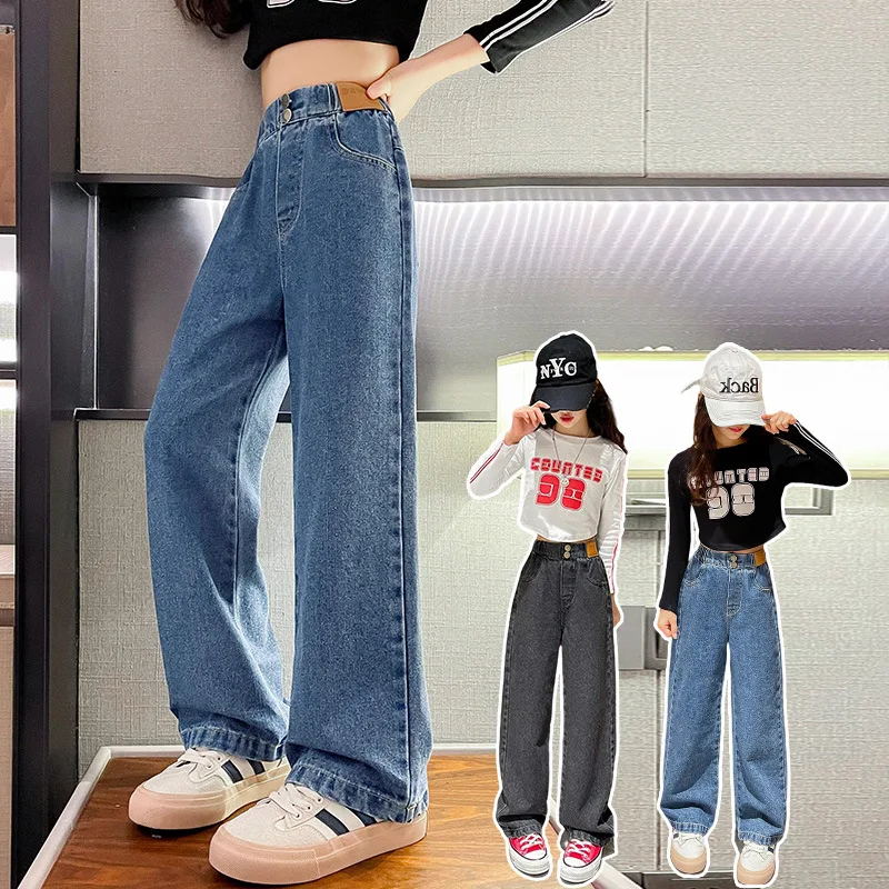 Latest Style Spring Children Denim Pants Autumn Middle Waist Cotton Casual Kids Teenagers Girls Jeans