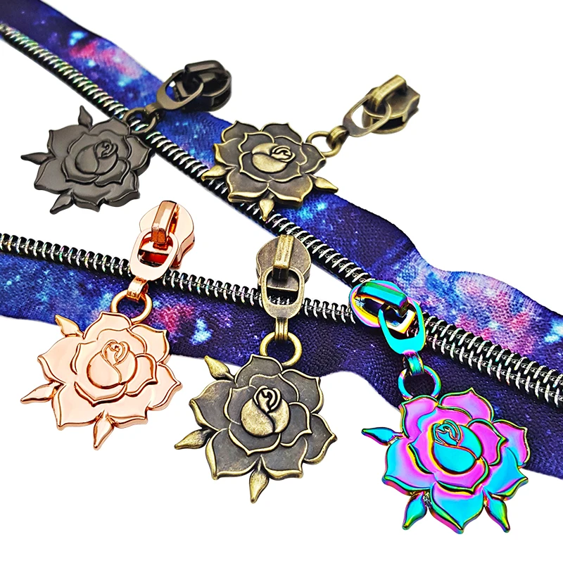 Exquisite Rainbow Color Metal Zipper Slider Custom Zipper Pull Creative Pattern Zipper Puller Nylon Zip Head