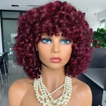 Ms Mary Burgundy Bouncy Curls Super Double Drawn Human Hair Wigs,15a ...