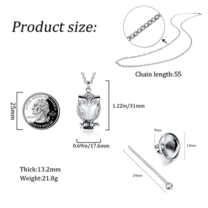 Classic Owl Cremation Urn Pendant Necklace for Ashes Stainless Steel Memorial Locket Necklaces Keepsake Jewelry for Women Men