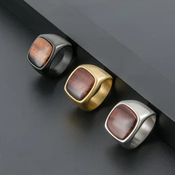 2020 18k Gold Plated Black Gun Plated Silver Plated natural stone Rings for Men