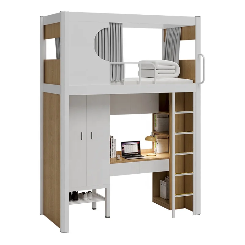 Modern Design Iron Frames Metal Dormitory Apartments Double-Decker Bunk Beds with Desks